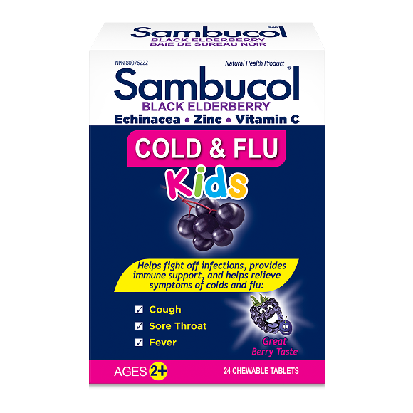 Black Elderberry Chewable Tablets to Boost Immunity and Cold & Flu Relief - Sambucol